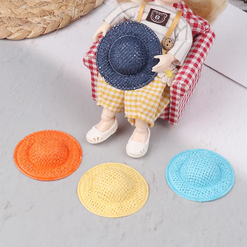 Decorative Dollhouse Woven Straw Hats 5 Child Role-play Toys Qme
