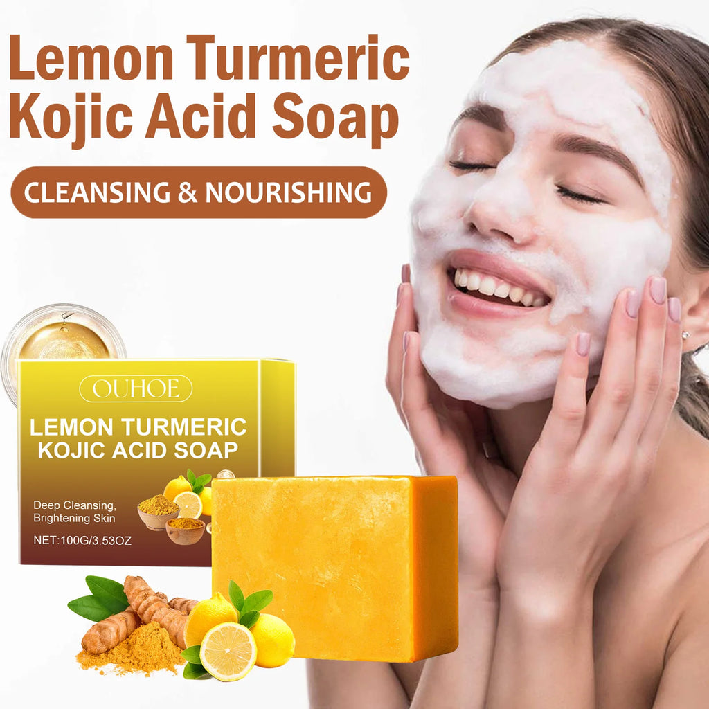 Lemon Turmeric Kojic Acid Soap Brightening Deeply Cleansing Glowing Body Rejuvenating Exfoliating Even Skin Tone Handmade Soap Qme