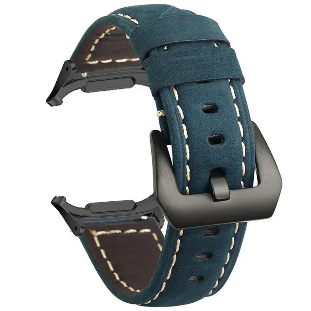 No Gaps Leather Strap for Samsung Galaxy Watch 7 Ultra 47mm Bracelet Wristband for Galaxy Watch Ultra Band Replacement Correa Qme Blue-B Watch 7 Ultra 47MM