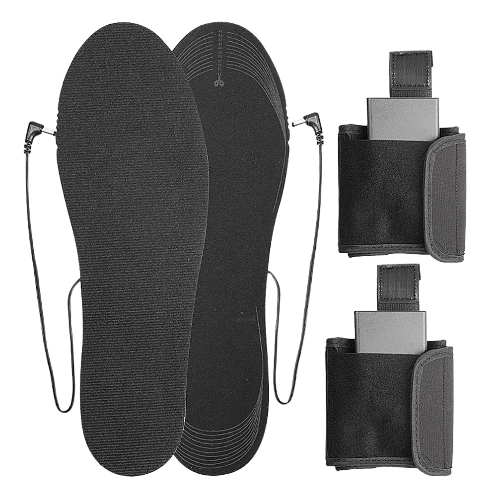 Electric Heated Insoles with Battery Box Outdoor Thermal Insoles Washable Warming Shoe Insoles for Outdoor Sports Qme Black