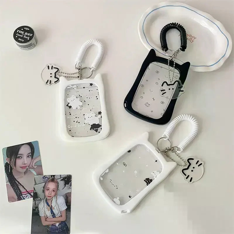 Cute Cat Photocard Holder Elastic Rope Card Idol Photo Storage Qme
