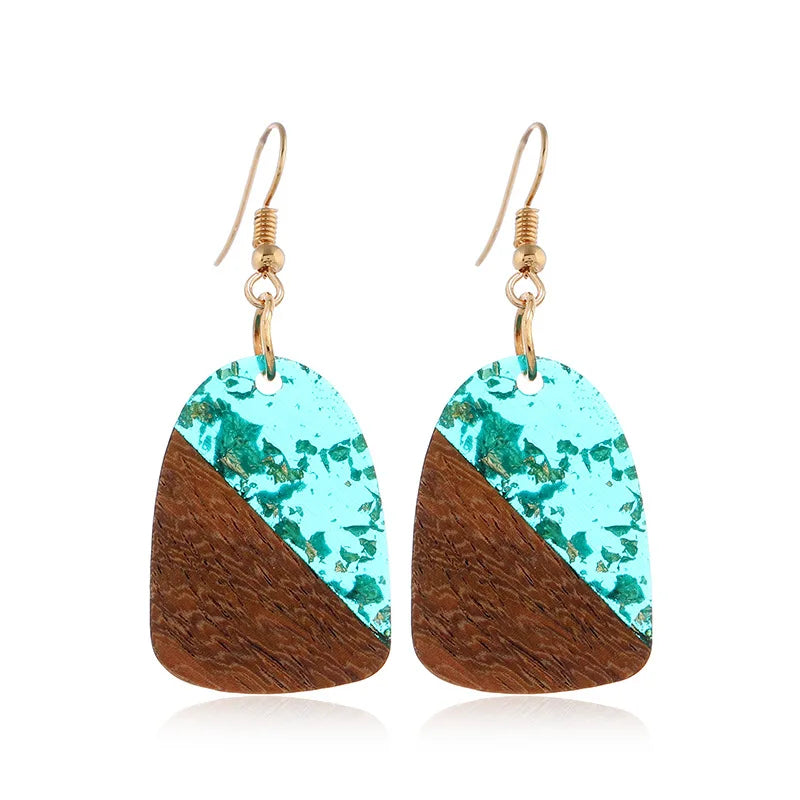 Creative Vintage Resin Splicing Wood Personality Earrings Personality Charm For Women Girls Wedding Christmas Party Gift Qme 1