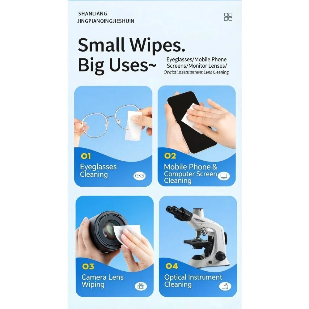 The eyeglass defogging wet wipes quickly dissolve water vapor and effectively block fog, making the lenses clear and not blurry Qme