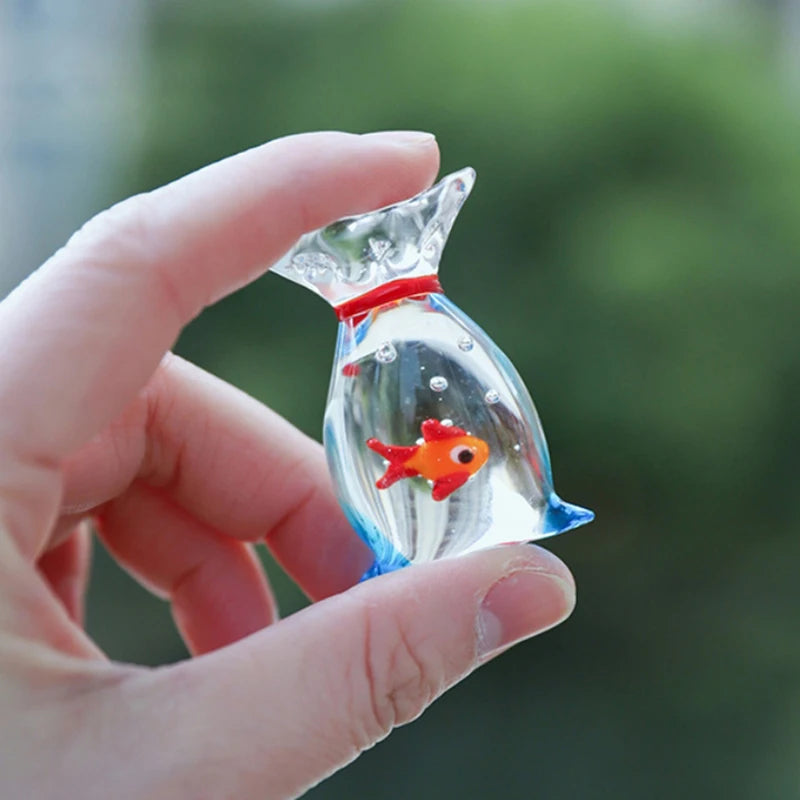 Home Office Decor Handcrafted Glass Pocket Fish Figurine Mini Qme