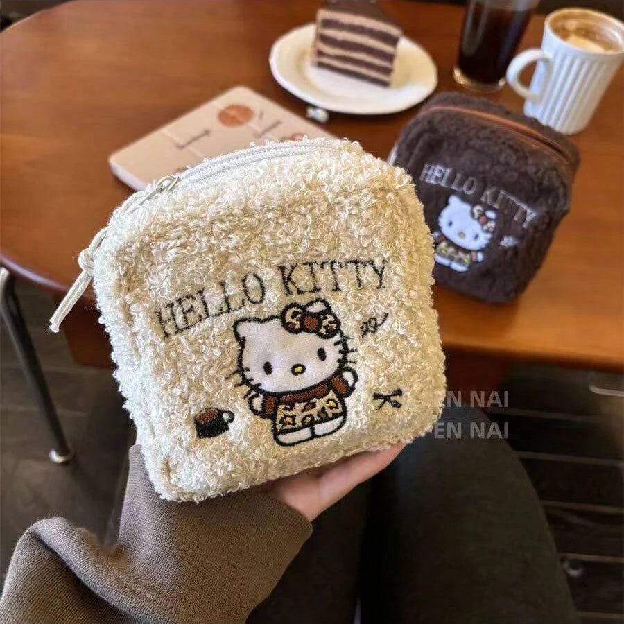 Sanrio Hello Kitty Pattern Makeup Bag Chestnut Embroidery Fashionable Qme