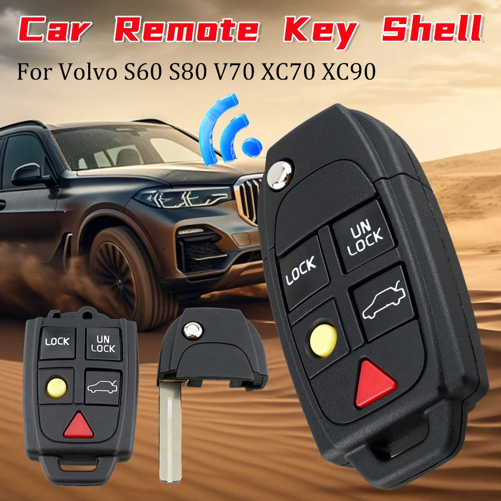 Car Remote Key Shell Replacement 5 Buttons Flip Folding Key Fob Case Black for Volvo S60 S80 V70 XC70 XC90 Qme