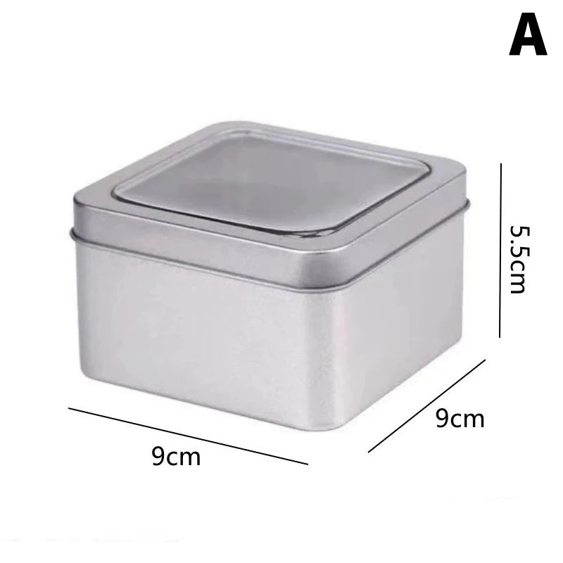 Round Square Tinplate Box Clear Window Iron Storage Box Tea Food Jar Candy Cake Boxes Jewelry Cream Cosmetic Container Empty Pot Qme A