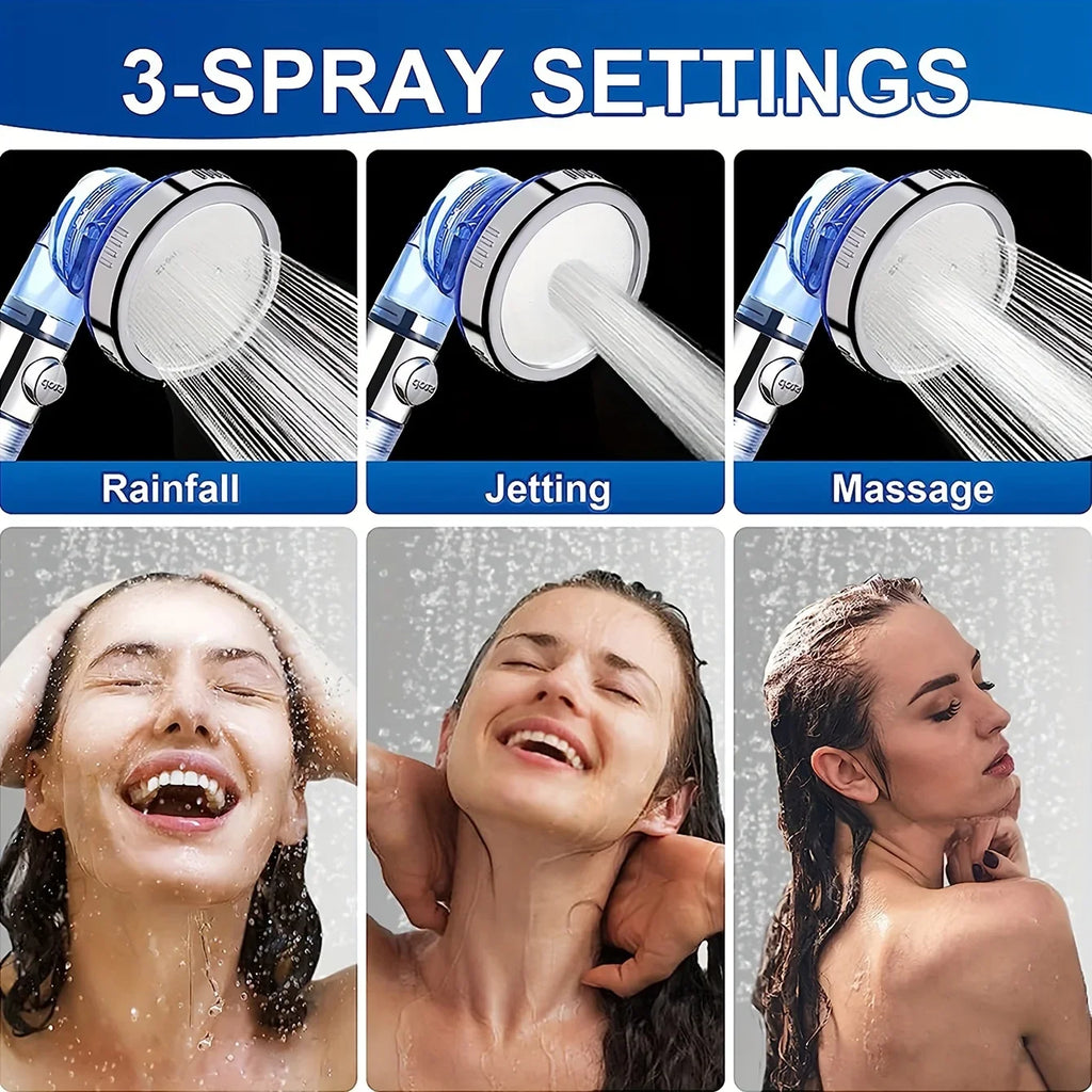 High-Pressure 3-Mode One-Click Water Stop Showerhead - Multi-Functional Handheld Filter Sprayer with Adjustable Settings Qme