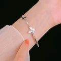 Exquisite New Fairy Sparkling Butterfly Tassel Bracelet Elegant Women Silver Color Chain Valentines Day Layering Gift Jewelry Qme Silver Plated WHITE