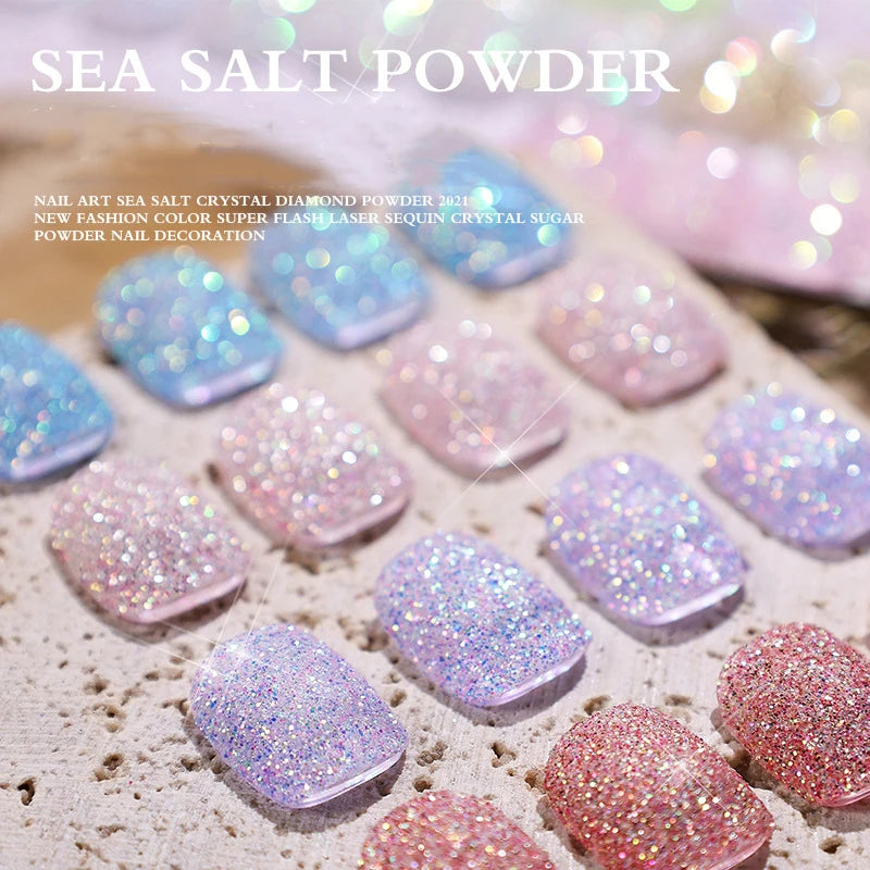 Aurora Sea Salt Crystal Diamond Nail Glitter 12 Colors Super Shiny Sugar Powder Nail Art Decoration Qme