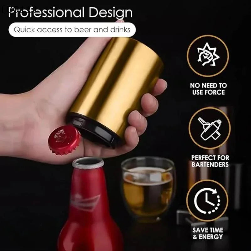 Automatic Stainless Steel Beer Bottle Opener Magnet Push Down Wine Qme
