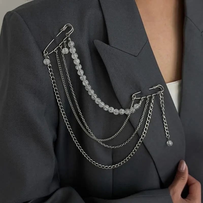 Elegant Multi-layer Crystal Bead Brooch - Creative Multi-functional Chain Pin for Fashion Clothing, Stylish Jewelry Accessory Qme A