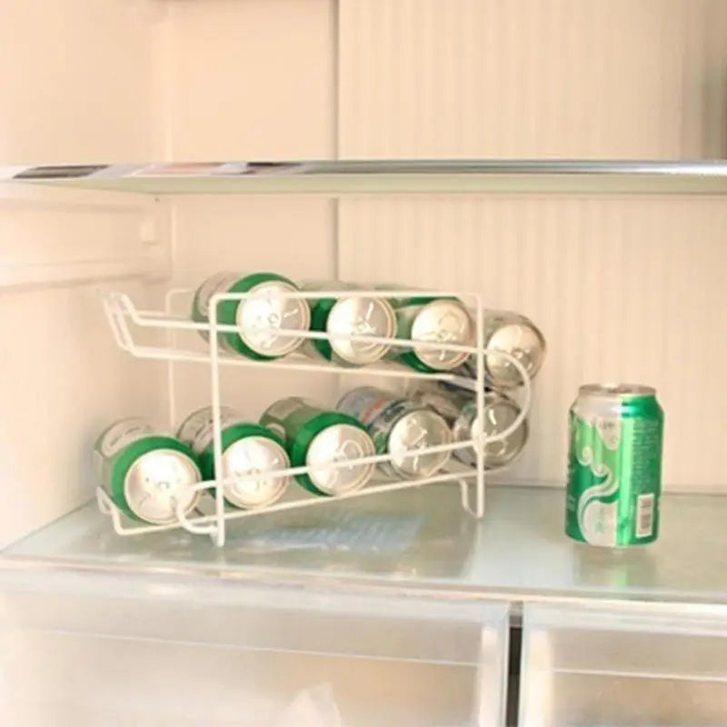 Iron Double-layer Cola Storage Rack Kitchen Soda Can Rolling Shelf Qme