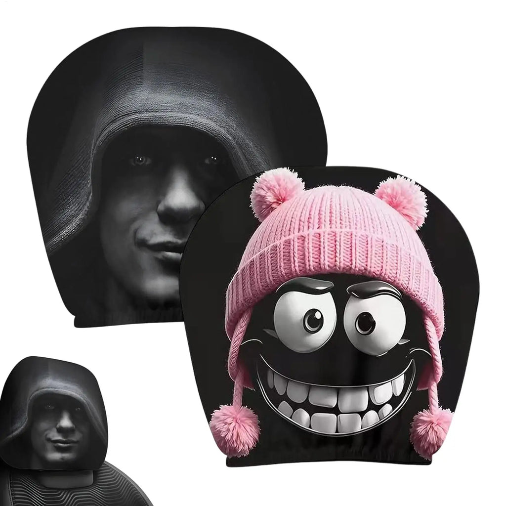 Head Rest Cover for Car Dark Style Car Interior Headrest Cover with Mysterious Figure Pattern for Automotive Vehicle SUV Sedan Qme