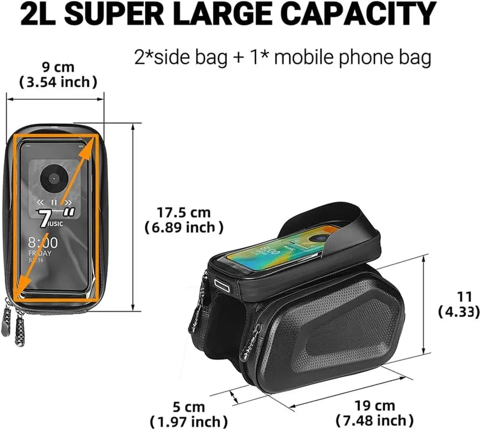 Bike Frame Bag Waterproof Bicycle Bike Phone Front Holder Mount Mountain Bike Accessories for Cell Phone Under 6.8" Qme