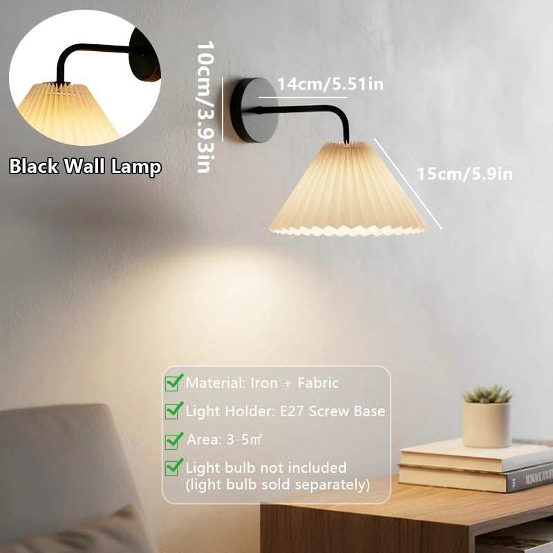 Modern Simple Wall Lamps LED Metal Curved Pleated Lampshade Wall Lamp Nordic Room Decor Living Room Aisle Background Wall Lights Qme black