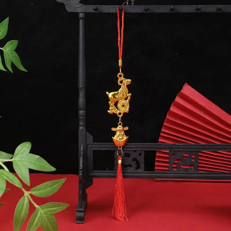 Chinese Year 2027 Goat Hanging Ornaments Gold Lucky Design Red