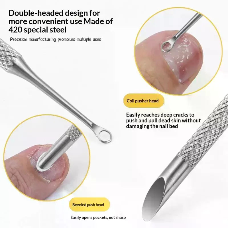 Double-ended Nail Beveled Head Cuticle Pusher Remover Stainless Steel Qme