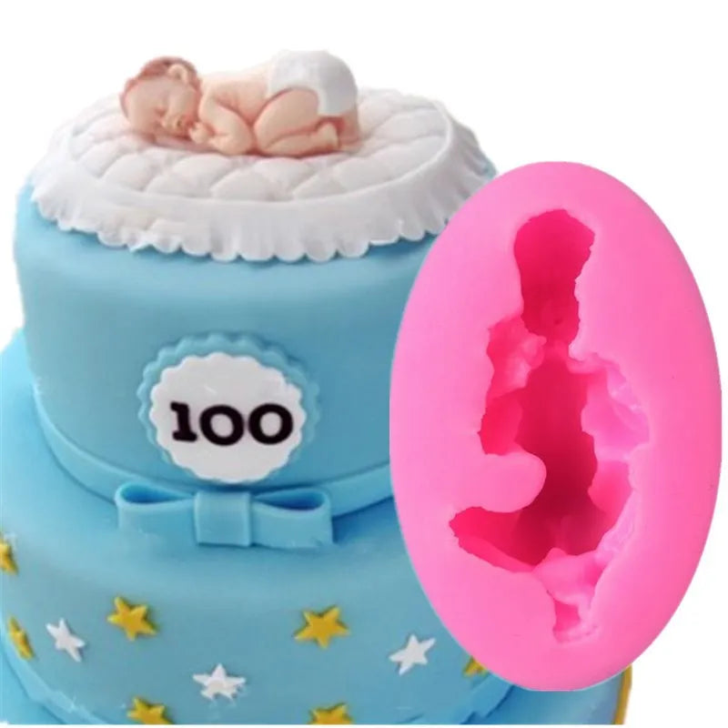 New 3D Sleeping Baby Doll Silicone Cake Mold Face Down Party Fondant Decorating Tools Cupcake Chocolate Baking Moulds Qme