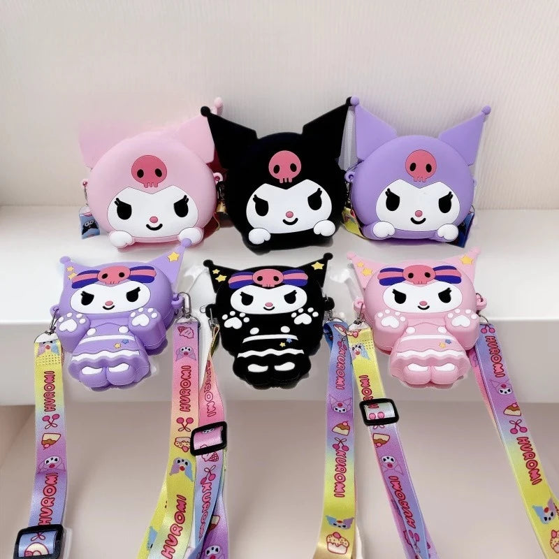 Hello Kitty Kuromi Cute Silicone Coin Purse Fashionable Shoulder Bag for Outings and Trips Qme