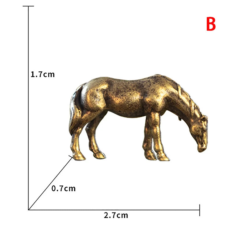 Antique Brass Solid Long Tail Horse Figurines Miniatures Feng Shui Ornaments Copper Zodiac Animal Mini Desktop Decoration Crafts Qme B