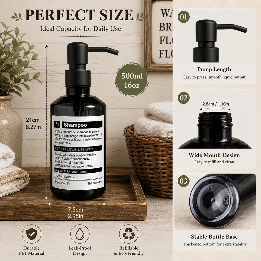 Bathroom Dispenser Bottles for Shampoo Conditioner Body Wash Refillable Pump Bottles for Home Hotel Spa Bathroom Shower Dispense Qme
