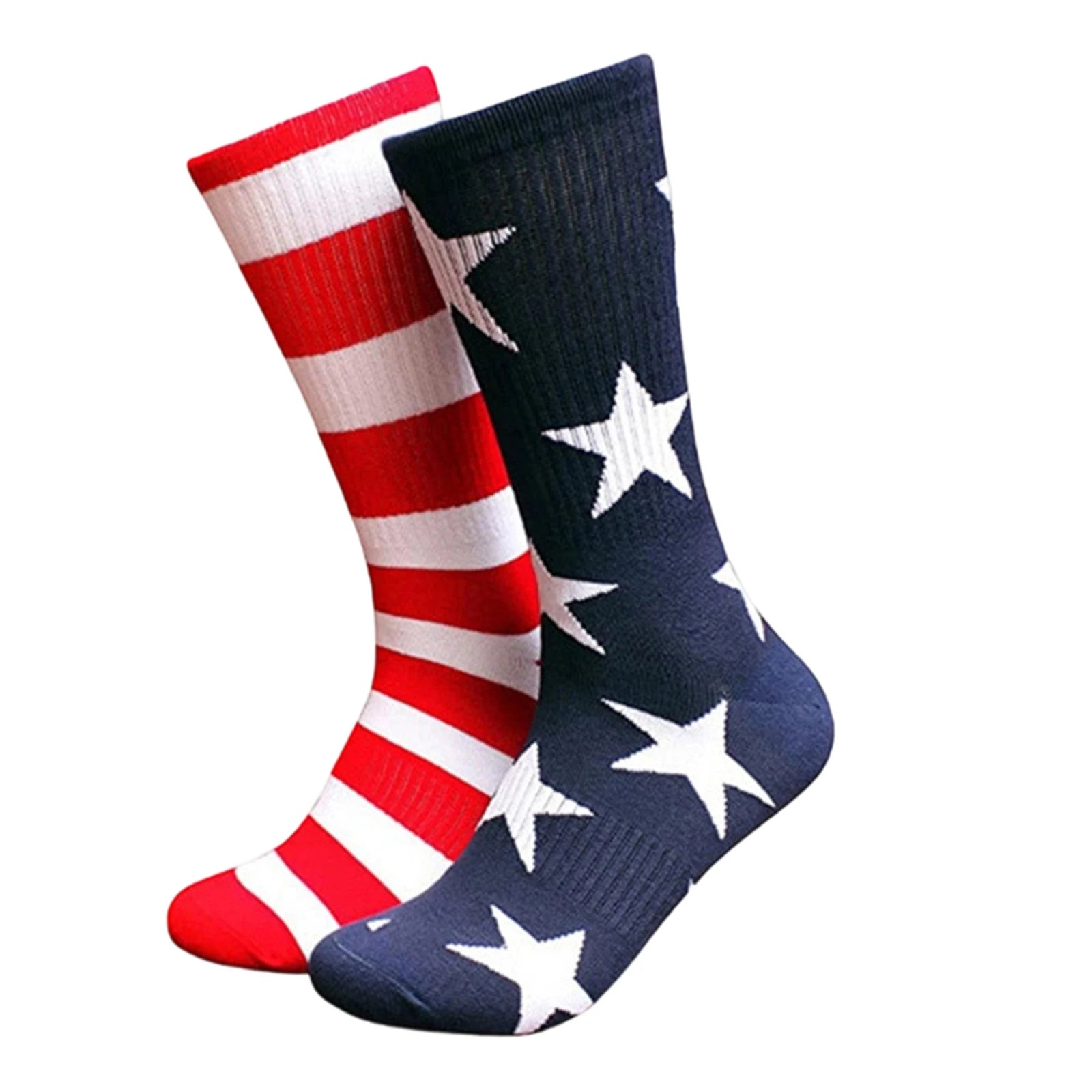 Men's American Independence Day Theme Mid-length Socks Color Blocked Striped Casual and Versatile Elastic Cotton Middle Socks Qme Dark Blue One Size