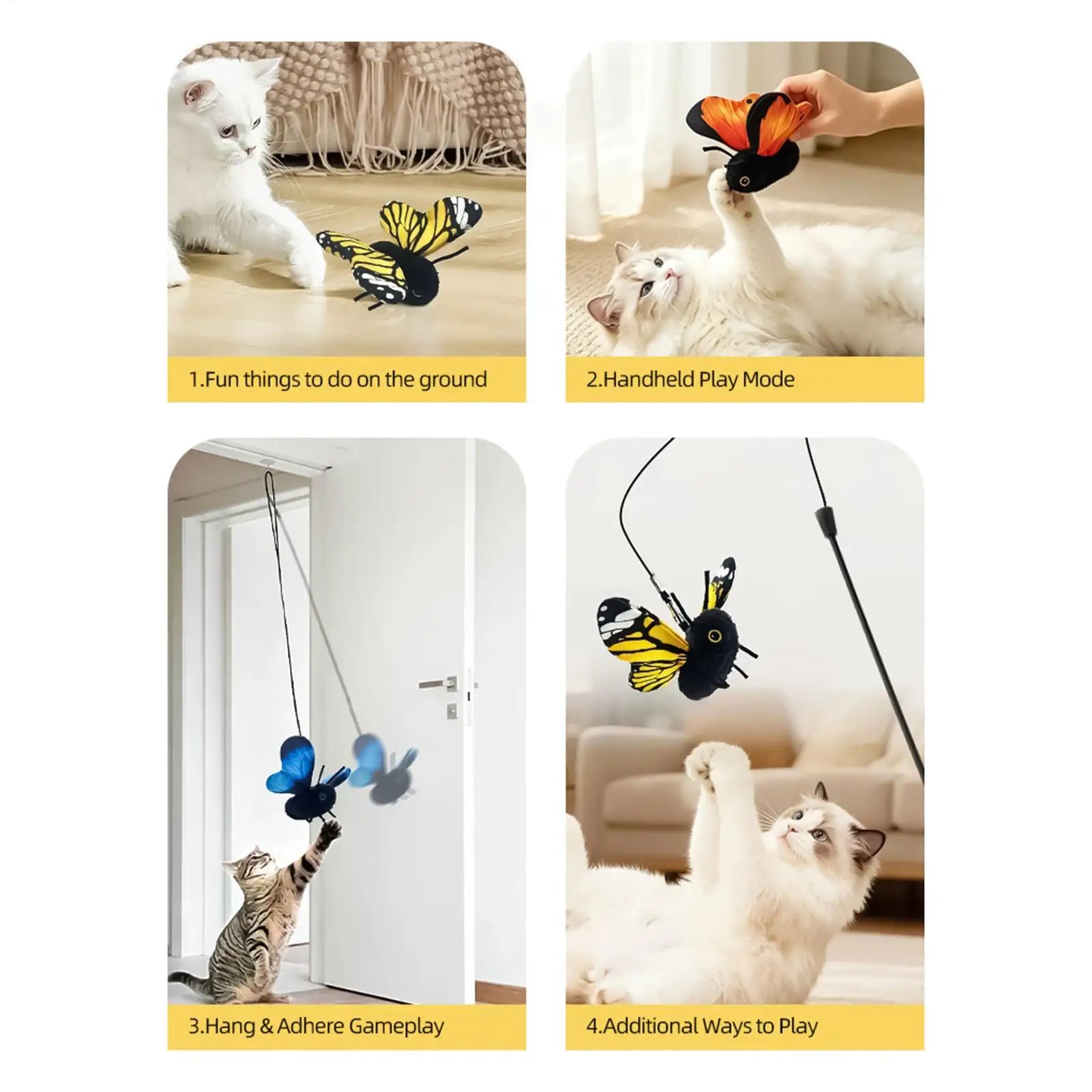 Indoor Cat Auto Toy Mental Physical Exercise Easy Mount Pet Teaser Cat Toy Butterfly for Small Medium Large Breeds Living Room Qme