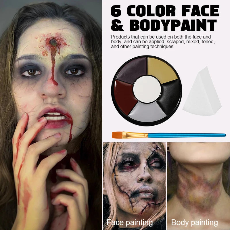 6 Colors Bruise Wheel SFX Face Paint Palette Oil Based Body Makeup Qme