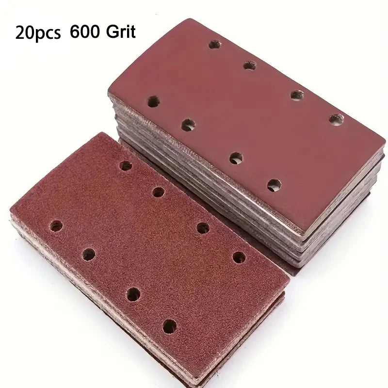 20pcs 8-Hole Rectangular Premium Flocked Sandpaper Sheets, Self-Adhesive, 185X93mm - Assorted Grits (60-600) For Air Grinders Qme 20pcs 600 Grit