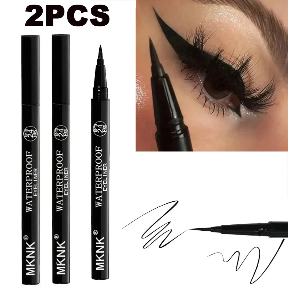 1/2 PCS Black Quick-Dry Eyeliner Pencil - 24H Lasting Smooth Matte Waterproof Anti-Smudge Liquid Eyeliner Makeup for Eyes Qme 2 PCS