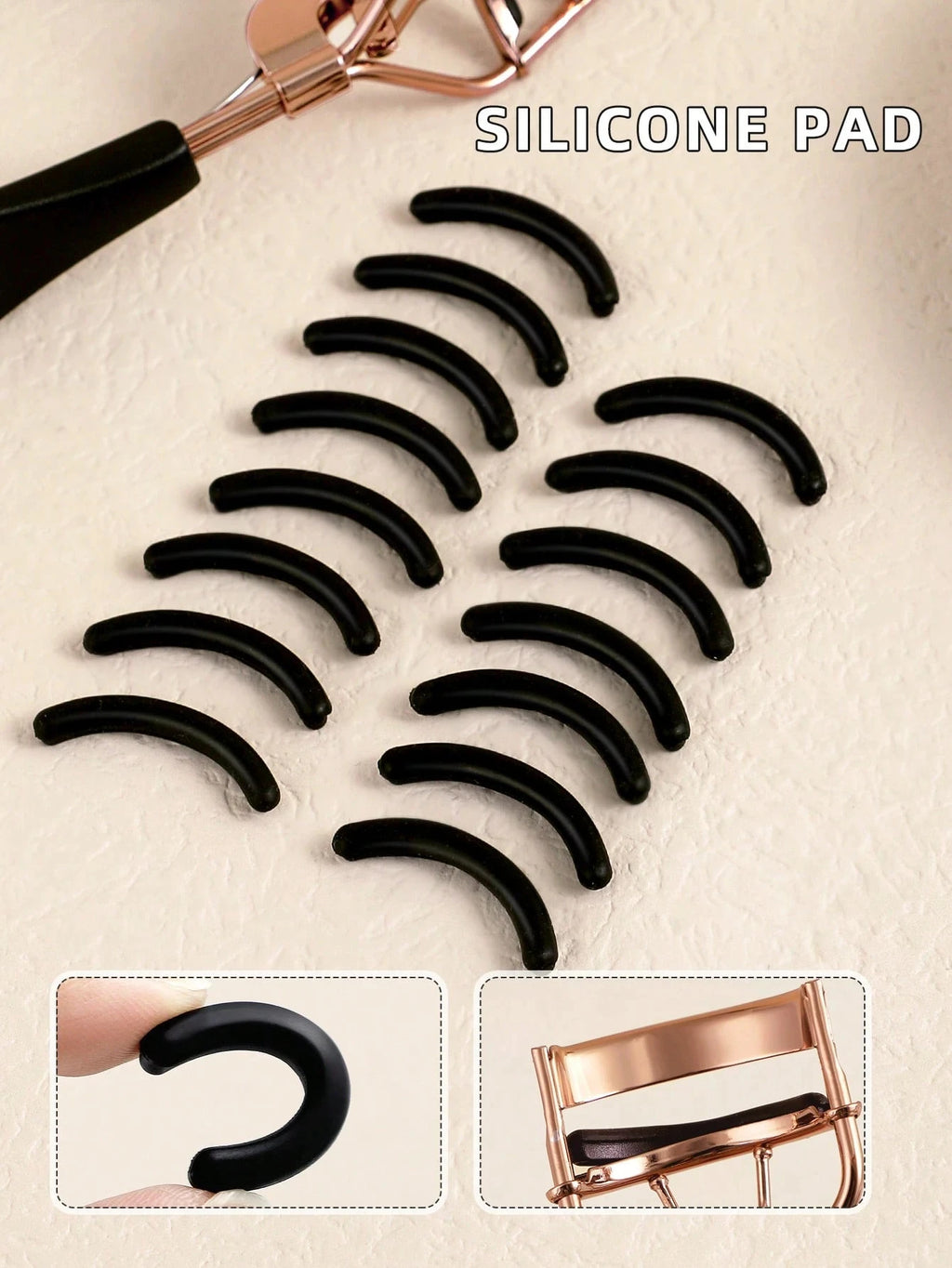 Eyelash Curler 15 Silicone Pads Portable Stainless Steel Gold Curling Qme