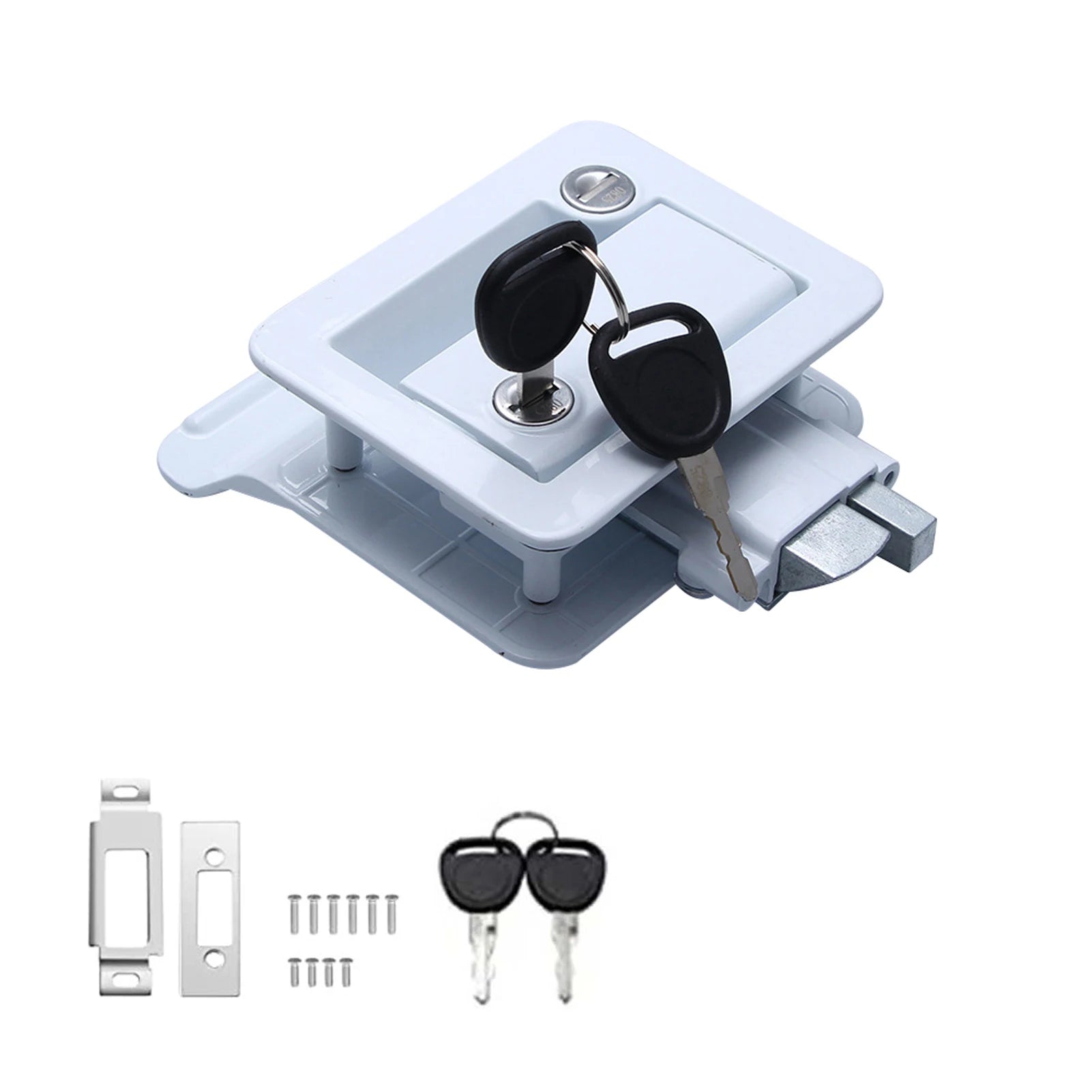 RV Door Lock Zinc Alloy Entry Door Latch Lock Replacement Kit with 4 Keys for Travel Trailer Campers RV Truck Cargo Hauler Qme WHITE