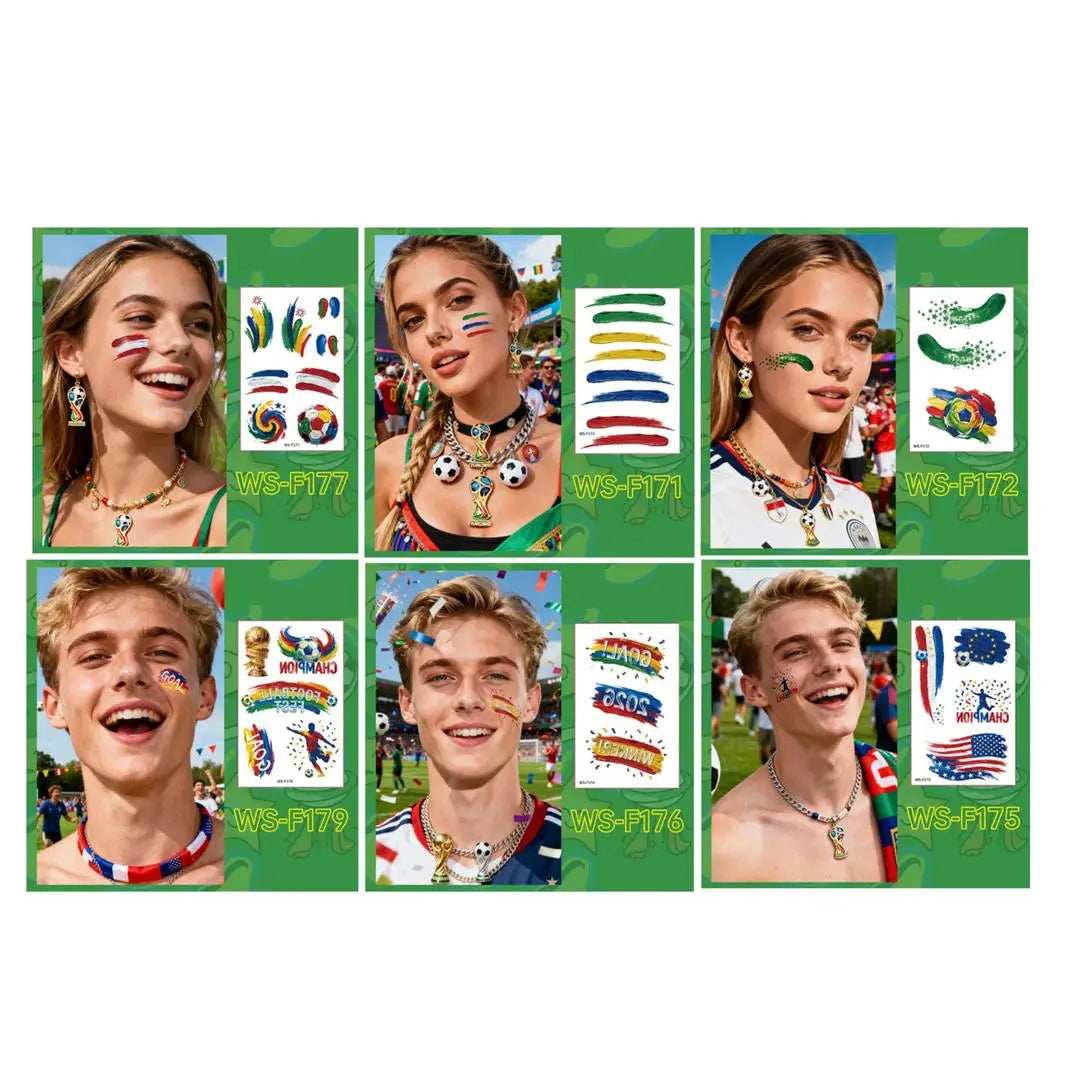 A 10PCS new painted graffiti football tattoo sticker carnival football peripheral game fans DIY decorative tattoo sticker Qme 6pcs WS-F171F179