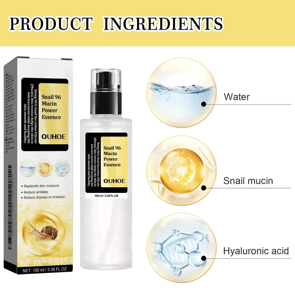 Snail Mucin Peptide Essence,Hyaluronic Acid Skin Repair Serum,Lightens Wrinkles And Dark Spots,Face Moisturizing and Hydrating Qme