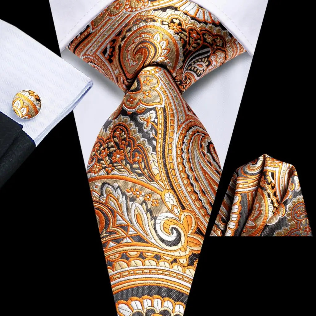 Hi-Tie Striped Navy Blue Mens Fashion Necktie Handkerchief Cufflinks for Tuxedo Accessory Classic Silk Luxury Tie for Man Gift Qme SN-3754