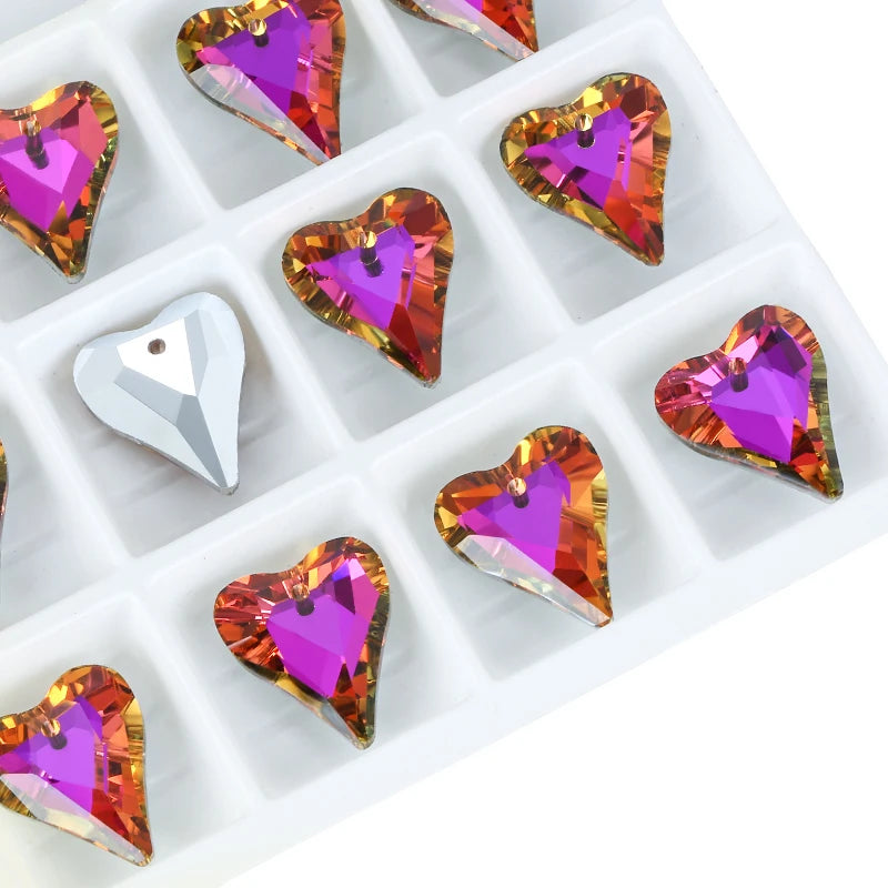 12Pcs Crystal 6240 Wild Heart Pendant Glass Austria Loose Beads Charms Rhinestones for DIY Earring Necklace Jewelry Accessories Qme 001RF 14x17mm-12pcs