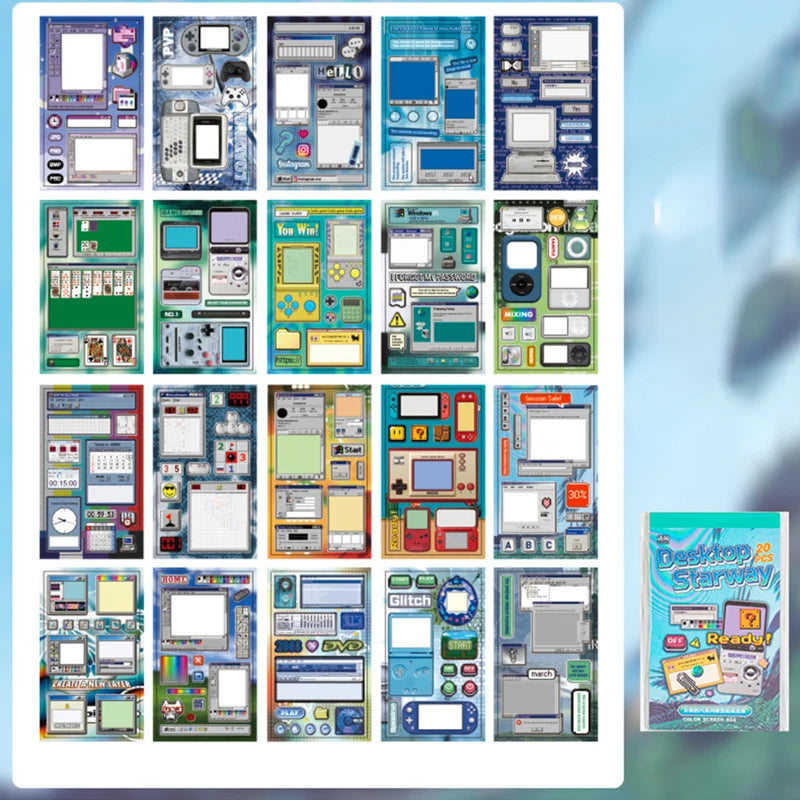 Y2K Millennium Retro Digital Window Sticky Note Sticker Book, Nostalgic Collage Materials for Journals, Gifts for Birthdays Qme B