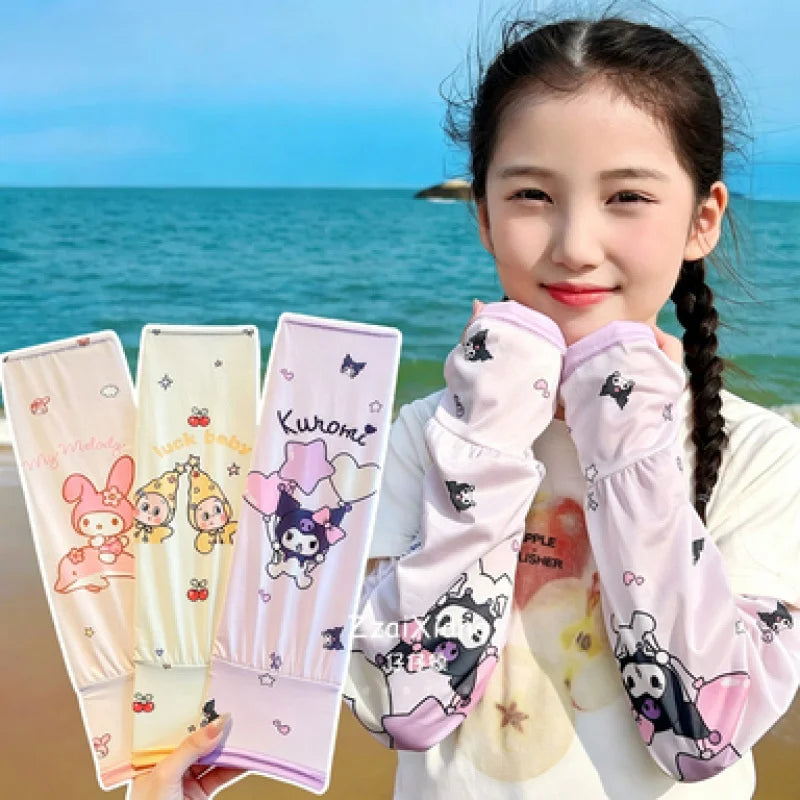 Hello Kitty Kuromi Sun Protection Arm Sleeves—Breathable Cooling Arm Sleeves for Students—UV-Protective Cooling Silk Arm Sleeves Qme