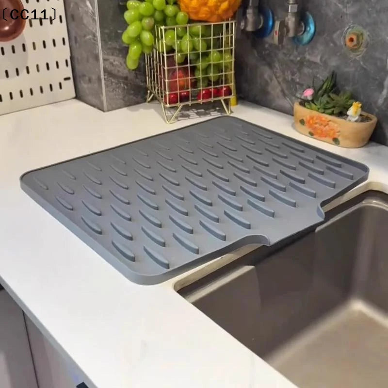 Silicone Dish Drying Mat Tilted Design Efficient Water Drainage Qme