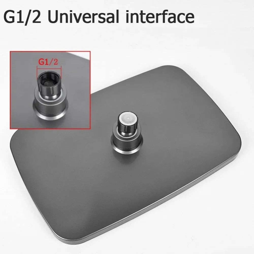 New 12 Inch High Pressure Top Spray Rain Shower Head Larger Flow Supercharge Rainfall Showerhead 360° Swivel Water Saving Qme