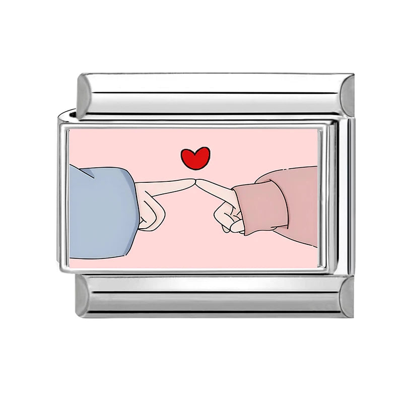 2026New Romantic Encounter With The Pink Sky Dancing Italian Charm Links Fit 9MM Stainless Steel Bracelet DIY Making Gift Couple Qme Style 13