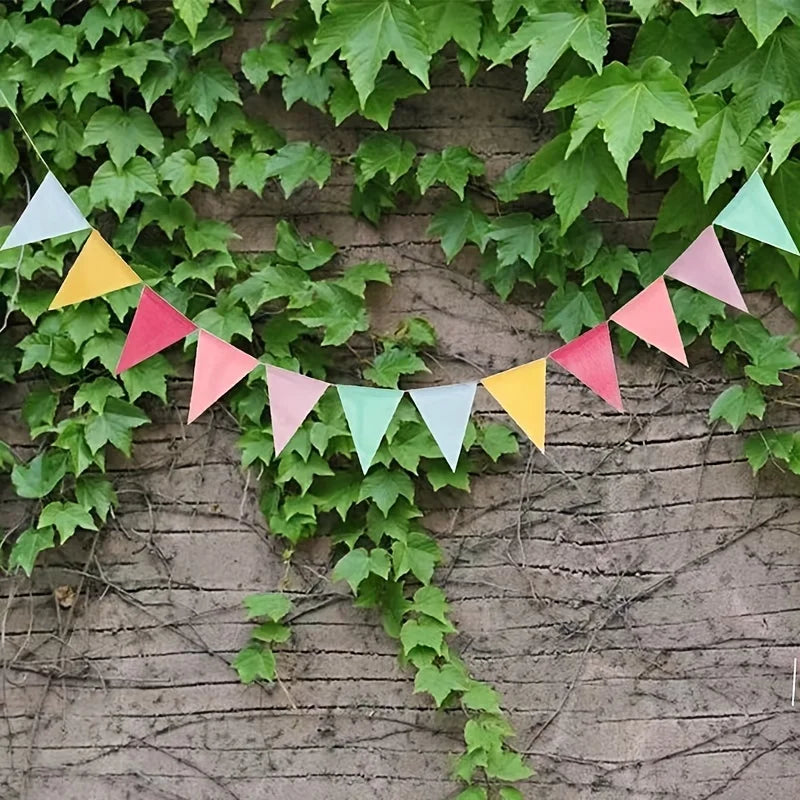 1 set of 12 pieces wedding party colored imitation linen triangle flag decoration Qme MULTI