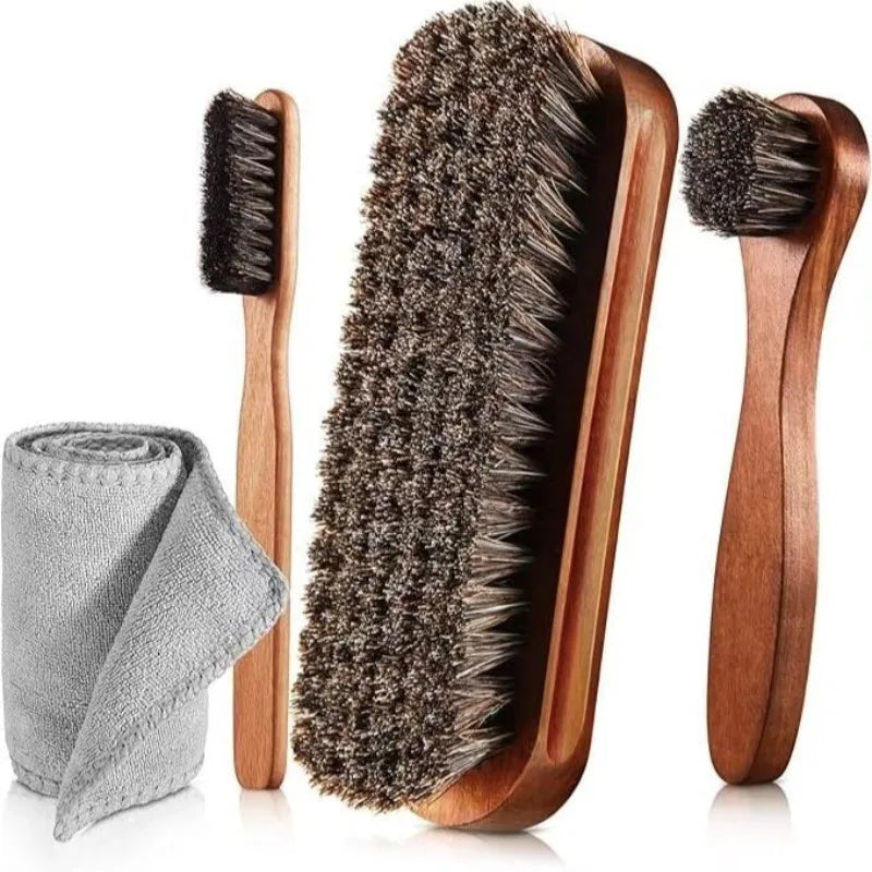 Horsehair Shine Shoes Brush Polish Dauber Applicators Cleaning Qme Brown 4Pcs