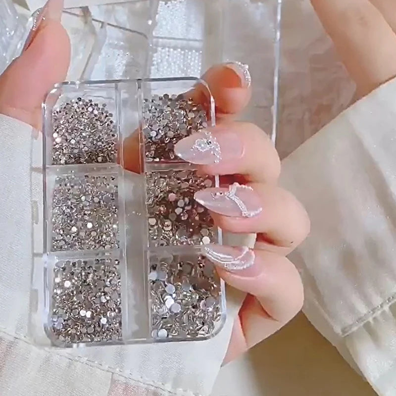 6 Grids Mini Pearl Nail Beads 0 6- Silver Stainless Jewelry Metal Qme