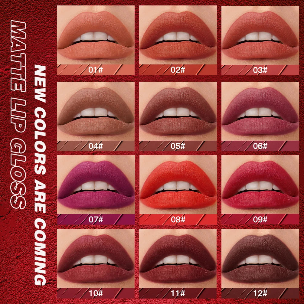 QIBEST 12 Color Liquid Lipstick Matte Velvet Lipgloss Waterproof Long-Lasting High Pigmented Lip Glaze Tint Cosmetics For Women Qme