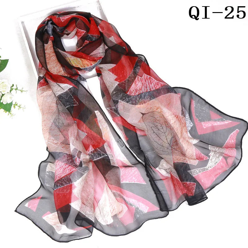 Painting Lotus Beach Sun Protection Chiffon Georgette Scarf Women Foulard Scarf Shawls Female Long Wraps Beach Sunscreen Hijab Qme QI-25