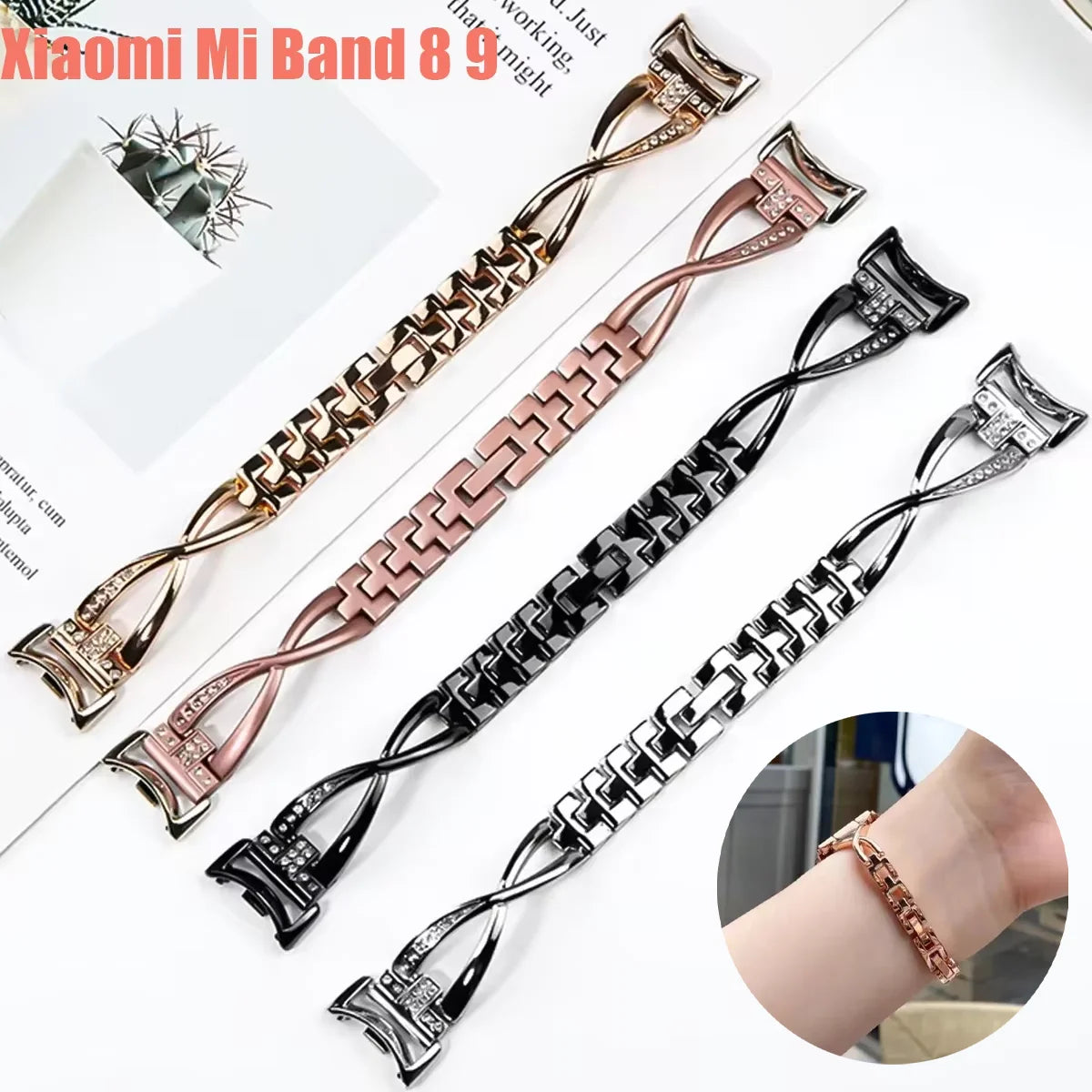 Stainless Steel Strap for Xiaomi Mi Band 8 Material Metal Wistband for Xiaomi Mi Band 9 women Smart strap accessories bracelet Qme
