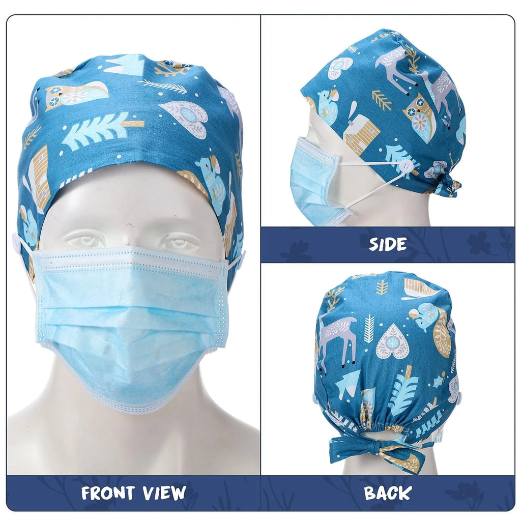 Halloween Skeleton Printing Adjustable Scrub Cap Surgical Cap Woman and man Veterinary Pet Shop Scrub Hat Dentist Working Cap Qme