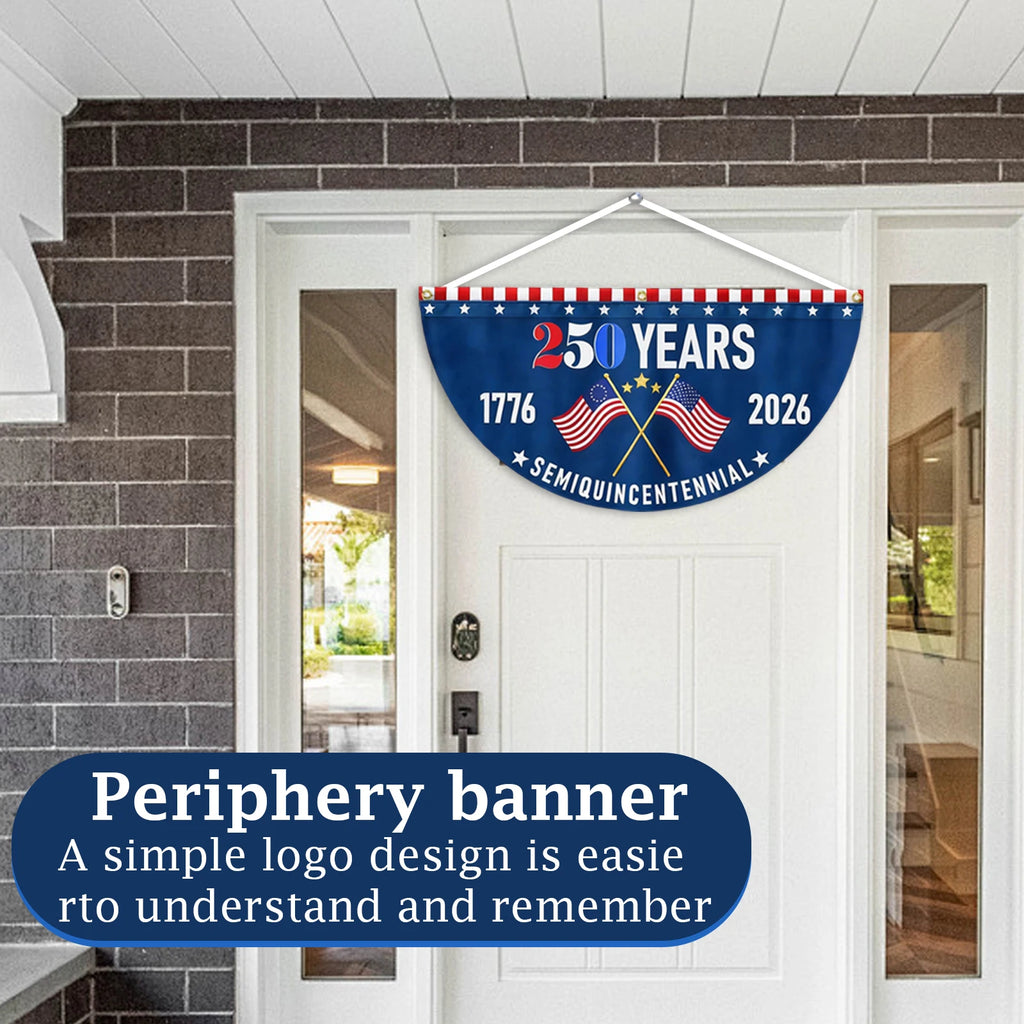 250th USA Anniversary Half-Round Bunting Flag Commemorative Decorative Banner for Parades Town Events Home Garden Decor Qme